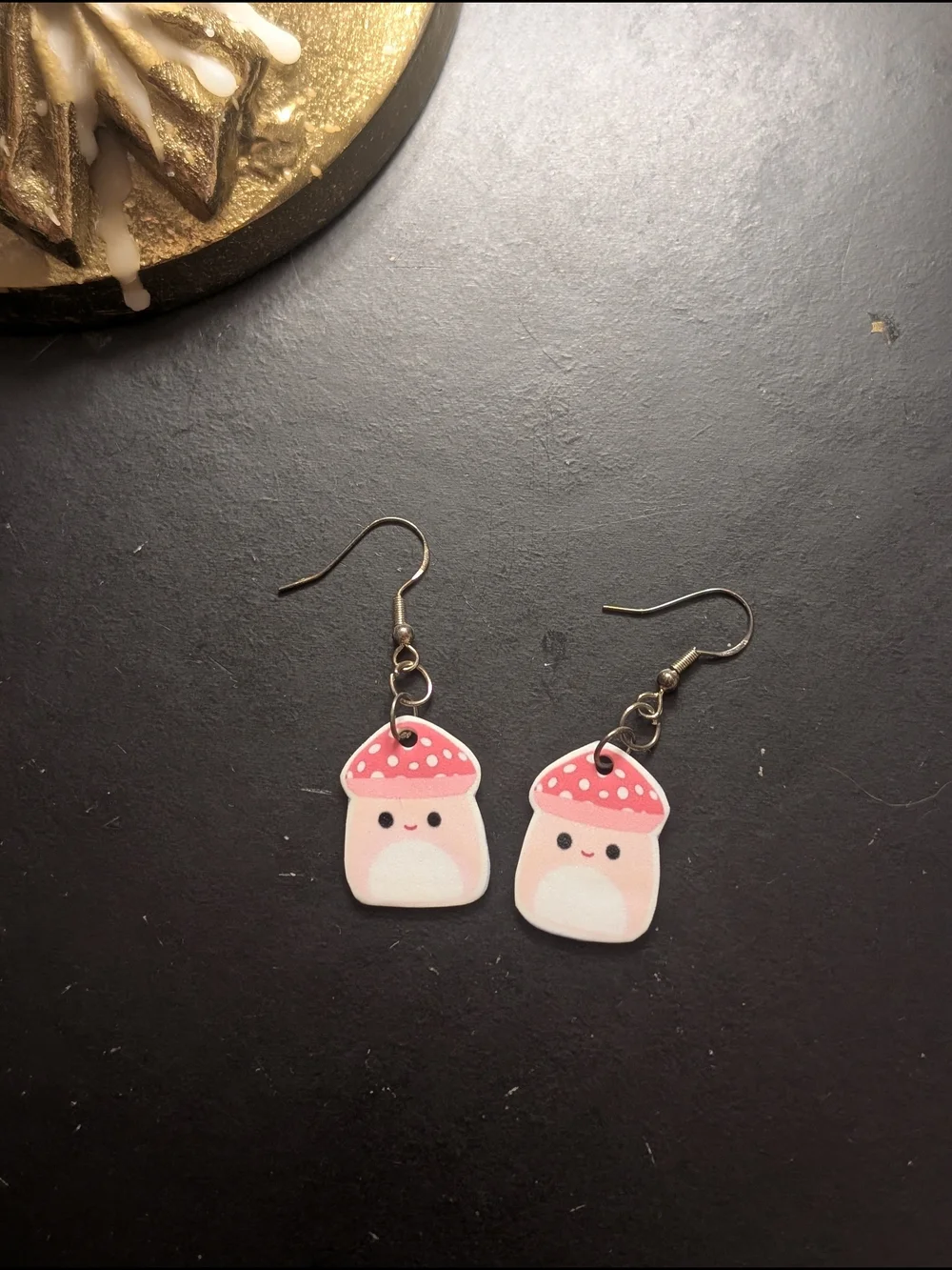 Pink Mushroom Kids Dangle Earrings - Cute Mushroom Charm Earrings